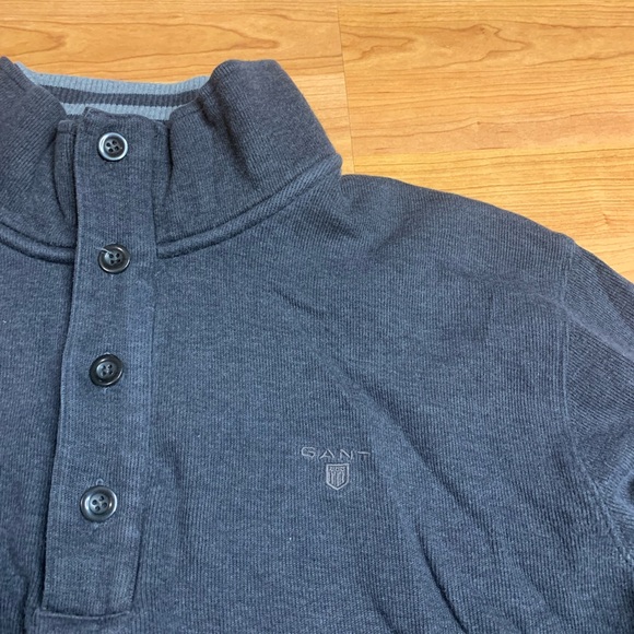 GANT Men’s Quarter Zip Button Mock Neck Sweater Cotton Elbow Patches Grey L - Picture 2 of 12